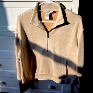 Cropped suede quarter zip pull over